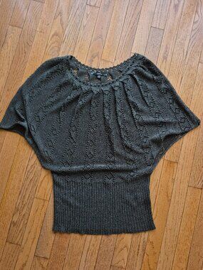 Dolman Sweater Metallic Gray Small Y2K